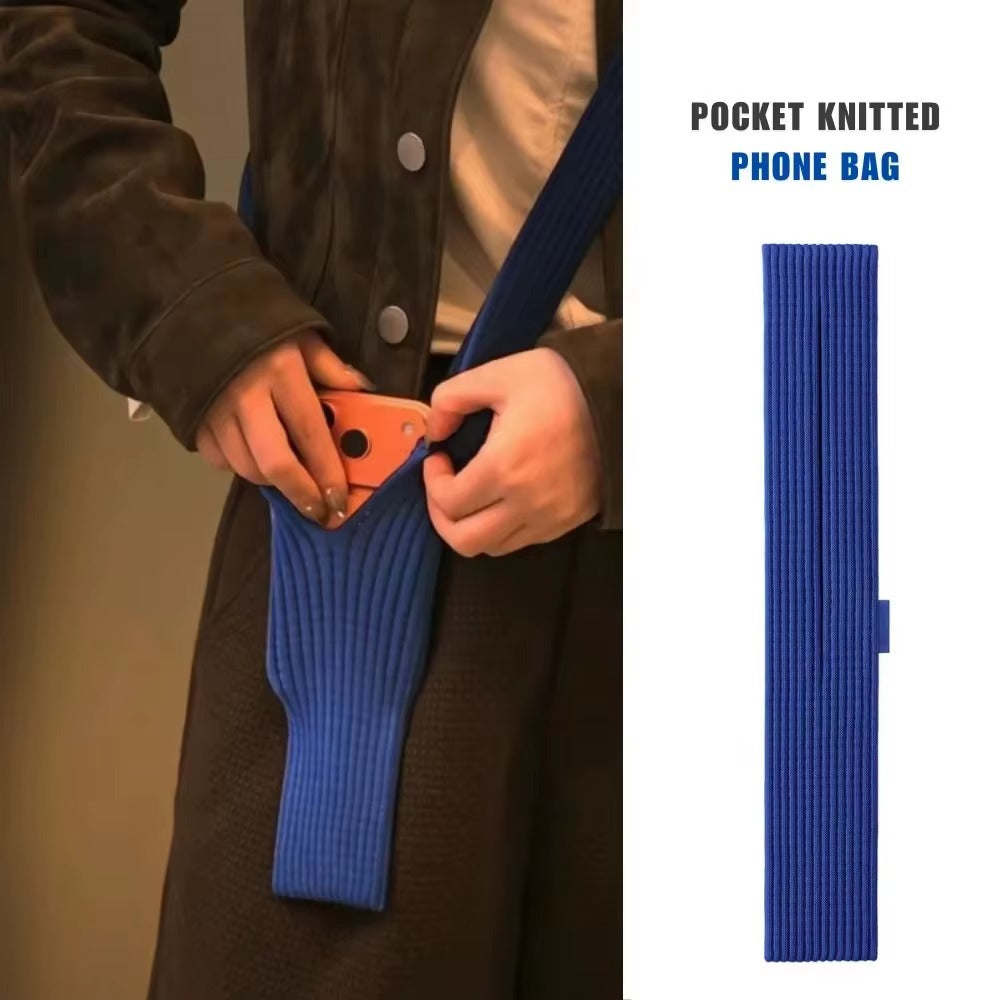  Sokee pocket knitted phone bag bleu longue – housse téléphone bandoulière Y2K